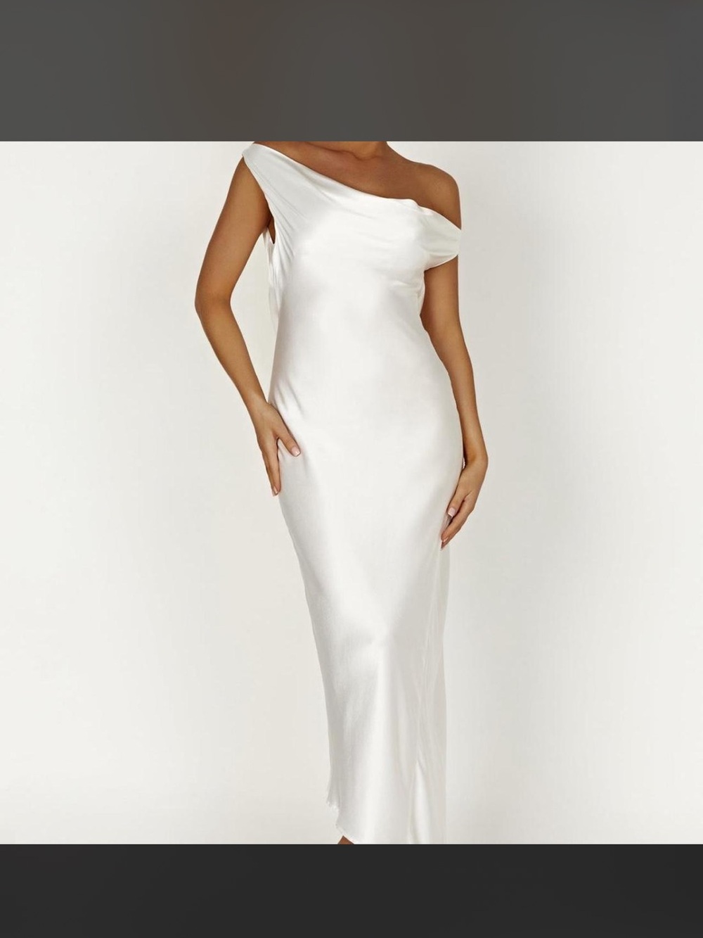 MESHKI One-Shoulder White Satin Evening Dress